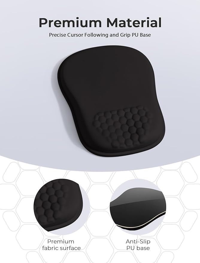 Minimalist Black Ergonomic Mouse Pad for Carpal Tunnel Pain Relief 65% Usable Mouse Area in Compact Size Memory Foam Concave Wrist Rest for Office PC Gaming