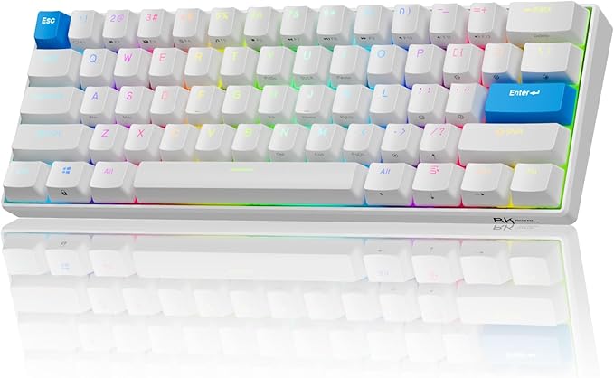 RK ROYAL KLUDGE C61 HE Gaming Keyboard 60% Wired Mechanical Keyboard with Hall Effect Magnetic Switch 8000Hz Polling Rate Rapid Trigger RGB Backlit 61 Keys White Blue
