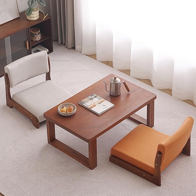 Floor Chair with Back Support for Adults Wood Floor Gaming Chair Video Game Chairs Lounger Japanese Floor Chair Meditation Floor Seat for Bay Window Living Room(/BeigeStyle 2)