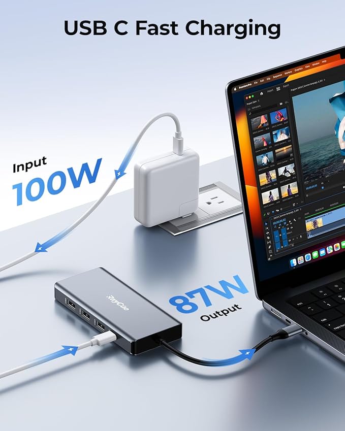 USB C Docking Station Dual Monitor Adapter 8 in 1 Laptop Docking Station 3 Monitors Quadruple Display USB C Hub Dongle to 4K HDMI+DP+VGA