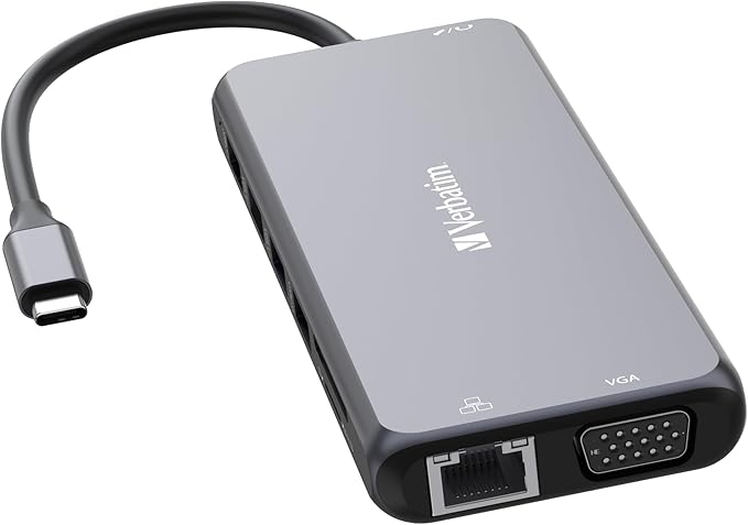 Verbatim USB C Hub 14-in-1 Multiport Adapter USB-C to HDMI VGA RJ45 USBA-A and USB-C PD with SD Card Reader for Mac MacBook Pro/Air iPad Pro Thinkpad Windows Computer Laptop and Co gray