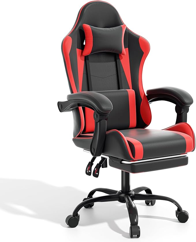 Magshion Gaming Chair Ergonomic Computer Chair with Linkage Armrests Height Adjustable Video Game Chair with Footrest and Headrest for Silla Gamer and Adults 350 Lbs Capacity Red