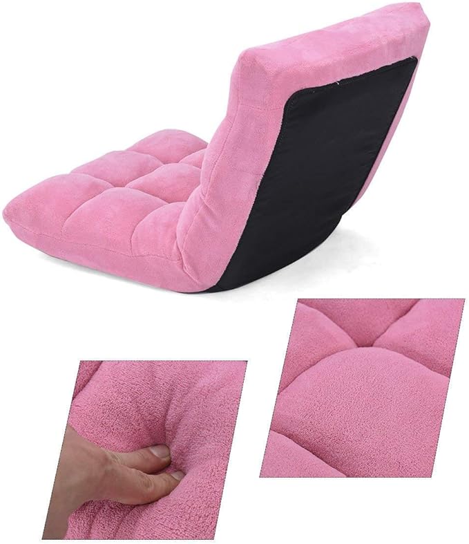 Floor Chair Lounger Folding Gaming Sofa Chaise Lounge with 14 Adjustable PositionSteel FrameSponge Padded Sleeper Bed Couch Recliner(Pink)