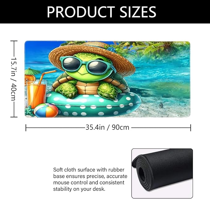 Beach Turtle Large Mouse Pad Gaming Mousepad Desk Mat for Desktop Computer Keyboard Waterproof Mouse Mat Desk Pad with Non-Slip Base for Game School Office Home 35.4 x 15.7