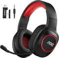 AOC Bluetooth Gaming Headset with Mic for PC PS5/4 Nintendo Switch 2.4GHz Wireless Gaming Headphones with RGB USB-C 7.1 Virtual Surround 20ms Latency 45H Playtime- Red