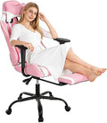 Ergonomic Gaming Chair with Footrest High Back PU Leather Office Desk Chair for Adults Teens Rolling Swivel Computer Chair (Pink)