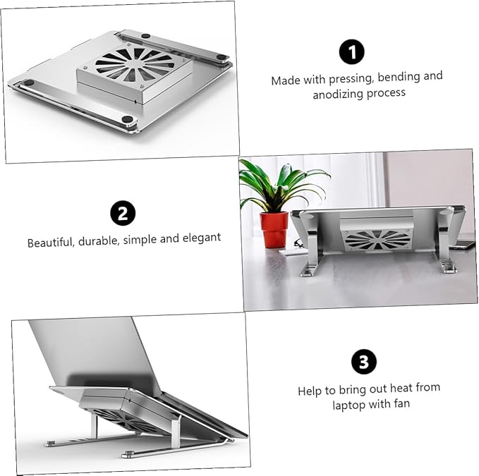 Veemoon Aluminum Alloy Adjustable Laptop Cooler Stand with Quiet LED Fan Ventilated Cooling Pad for Gaming and Office Use Compatible to 17.3-inch Laptops Silver