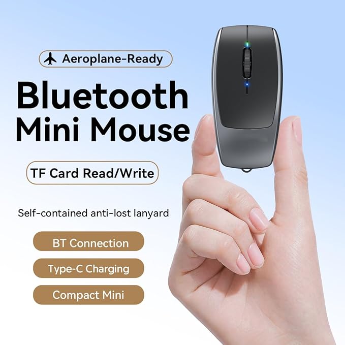 Wireless Mouse Mini Small Finger Bluetooth Mouse with TF Card ReaderSilent Pocket Portable Handheld Tiny Compact USB Travel Optical Mice for PC Laptop Computer Macbook Tablet Kids Women Men Gift