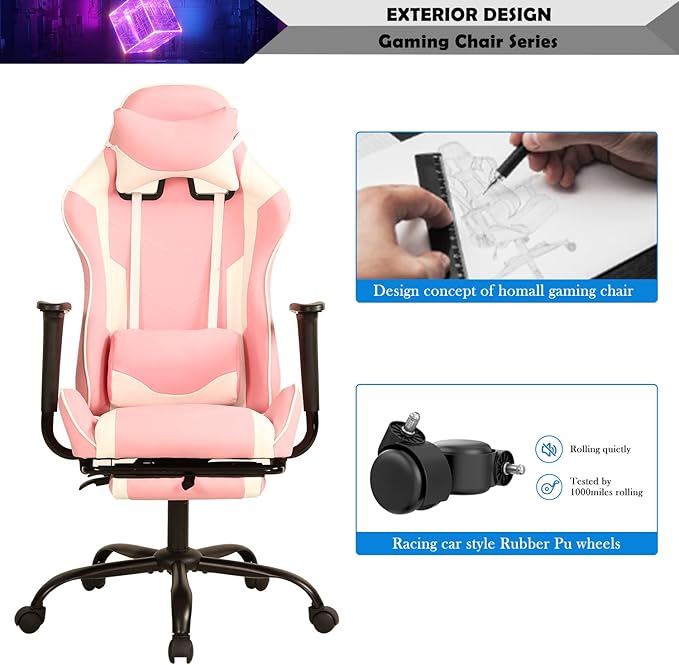 Gaming Chair for Adults with Footrest High Back Video Game Chairs for Kids Ages 8-12 PC Chair Silla Gamer Chair Gaming Chair Cheap Game Chair Ergonomic Desk Chair with Headrest Lumbar Support