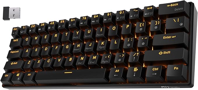 RK ROYAL KLUDGE RK61 Wireless 60% Triple Mode BT5.0/2.4G/USB-C Mechanical Keyboard 61 Keys Wireless Mechanical Keyboard Compact Gaming Keyboard with Software (Hot Swappable Blue Switch Black)