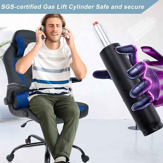 Gaming Chair High Back Office Chair Ergonomic Desk Chair PC Racing Chair with Headrest Lumbar Support &amp Flip-up Arms PU Leather Computer Chair Adjustable Height Swivel Executive ChairBlue