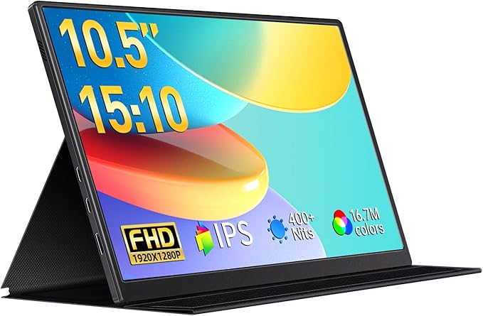 Small Portable Monitor 10.5 400 Nits 15:10 FHD 1280P IPS Screen Ultra-Slim Mini Monitor w/Smart Cover &amp Speaker USB C HDMI HDR Portable Gaming Monitor Travel Monitors for Laptop PCs