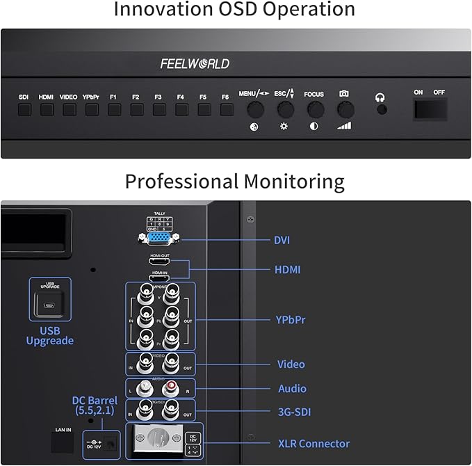 FEELWORLD 21.5 Inch 1920x1080 4K HDMI 3G-SDI Input and Output Broadcast Production MonitorDesktop Director Monitor with YPbPr Video