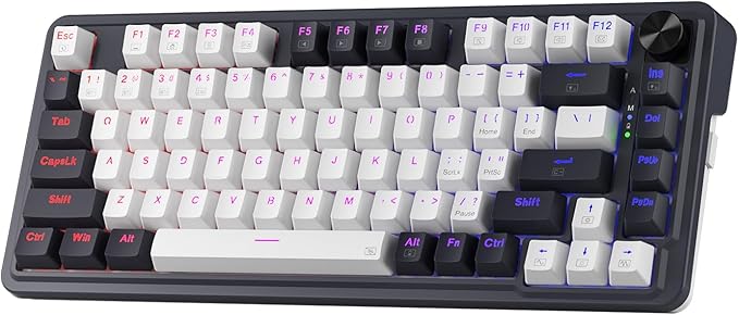 Redragon K673 PRO 75% Wireless Gasket RGB Gaming Keyboard 3-Modes 81 Keys Compact Mechanical Keyboard Hot-Swap Socket Dedicated Knob Control and Sound Absorbing Pads Linear Red Switch