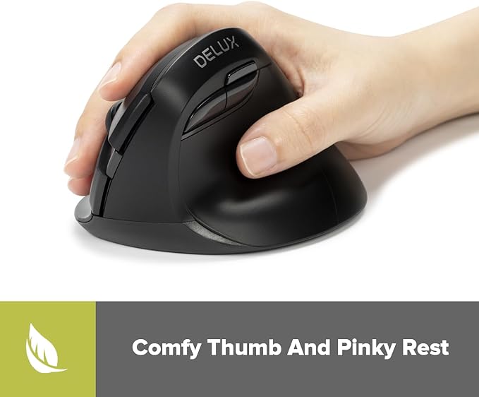 DELUX Wireless Ergonomic Mouse Vertical Mouse for Small Hand Silent Click Ergonomic Mouse Up to 4000 DPI 6 Buttons BT 5.0/2.4G Dual Mode for Carpal Tunnel for Laptop/PC (M618MINI DB-Black)