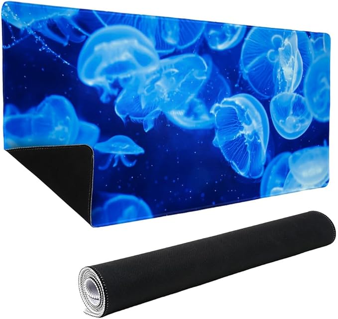 Jellyfish Blue Jelly Fish Large Gaming Mouse Pad Desk Mat with Stitched Edges Non-Slip Base for Gamer Home and Office