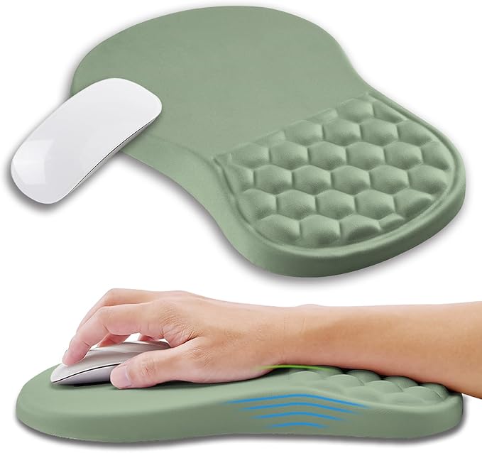 Ergonomic Mouse Pad Wrist Support with Memory Foam Massage Bulge Carpal Tunnel Pain Relief Mousepad Wrist Rest for Mouse(12x8 inch Light Green)