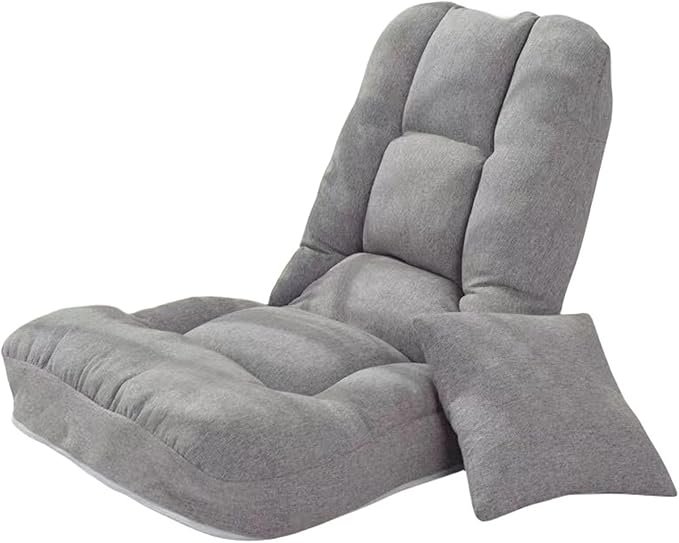 Folding Floor Chair with Back Support &amp PillowPadded Sleeper Bed Couch ReclinerFloor Gaming ChairLazy Sofa Chair for AdultsLight Weight and DurbleIdeal for Reading Gaming Meditating (Grey)