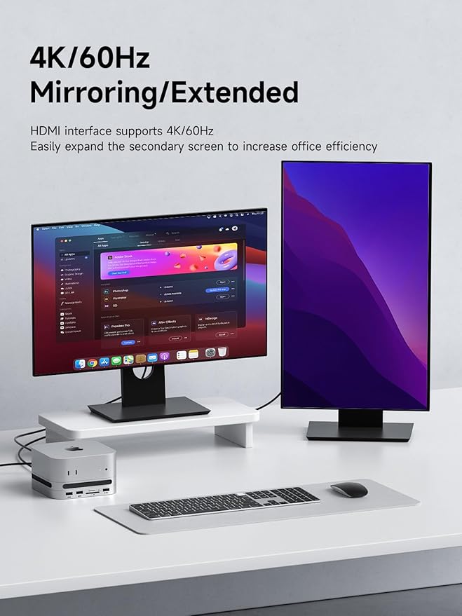 Hagibis Mac mini M4 Hub with M.2 SSD Enclosure &amp Dustproof Stand USB-C Docking Station with M.2 NVMe SSD Case 4K@60Hz HDMI SD4.0 Micro SD 4.0 10Gbps USB3.2 for Mac mini M4 Pro (MC65H)