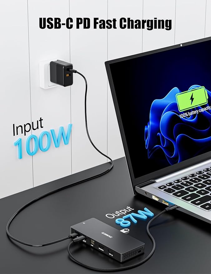 ZIUMIER USB C Docking Station Dual Monitor 12 in 1 Laptop Docking Station - Single 8K or Dual 4K Displays 1 HDMI 1 DP 100W PD 3x10Gbps USB-A/C Data 5Gbps USB-A Data Ethernet Audio SD/Micro SD