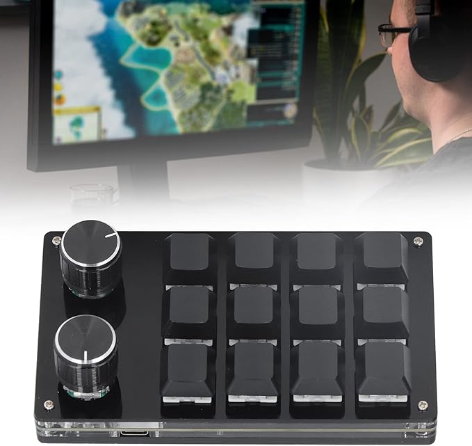 GOWENIC OSU Gaming Keypad DIY Programmable Macro Gaming Keypad 12 Keys 2 Knobs Small OSU Gaming Keyboard with USB Cable for Media Industrial Control