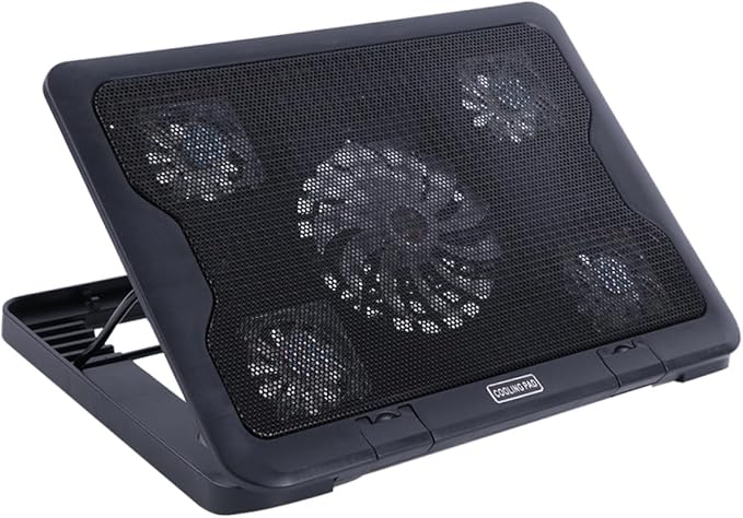 Alipis Laptop Cooling Pad with 5 USB Fans Anti-Skid Adjustable Cooler Stand for Notebooks Black Multi-Angle Cooling Device Suitable for Gaming and Office Use