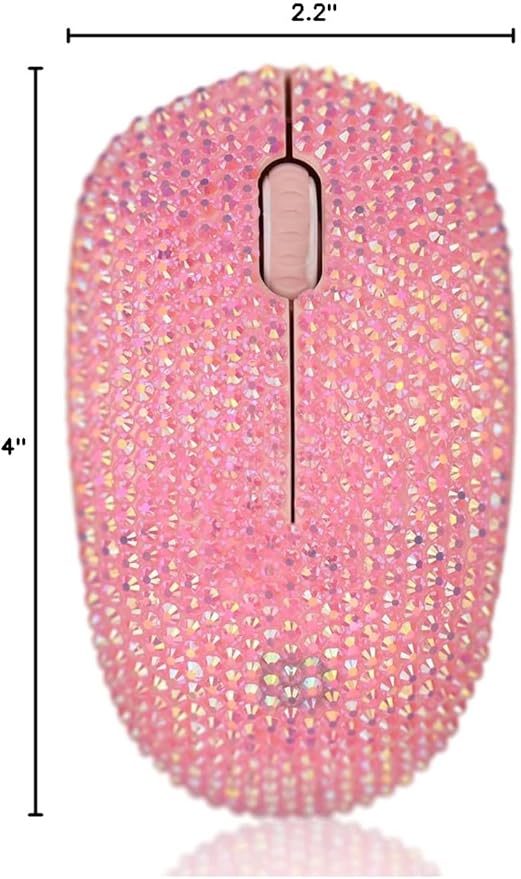 Bling Dazzling 2.4GHz Wireless Silent Mouse Covered with Rhinestone Crystal Crystallized Mouse with USB Receiver Compatible with Notebook PC Laptop Computer MacBookGreat Gift (Pink)