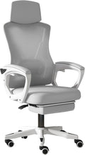 Ergonomic Gaming ChairLatex Cushion Comfortable and Breathable Office Chair Height Adjustable Computer Chair with Footstool(Whitewith_Grey)