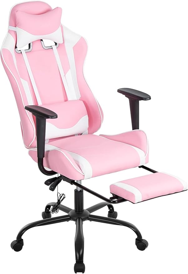 Ergonomic Gaming Chair for Adults Adjustable High-Back Computer Desk Chair with Lumbar Support and Footrest Leather Office Chair for Gaming Big and Tall Comfy Gamer Chair(Pink)