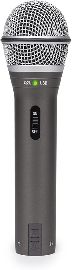 SAMSON Technologies Q2U USB/XLR Dynamic Microphone Recording and Podcasting Pack (Includes Mic Clip Desktop Stand Windscreen and Cables) Silver