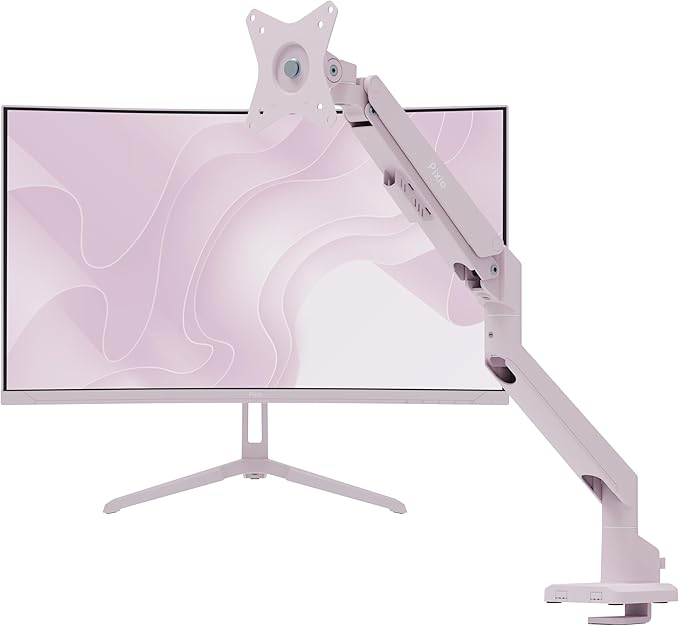 Pixio PXC248WAVE Pink 24 inch 200Hz Refresh Rate FHD 1080p Resolution 1500R Curve Fast VA Panel 1ms GTG Response Time HDR Curved Gaming Monitor and PS1S Wave Pink Single Monitor Arm - Fits up to 32 in
