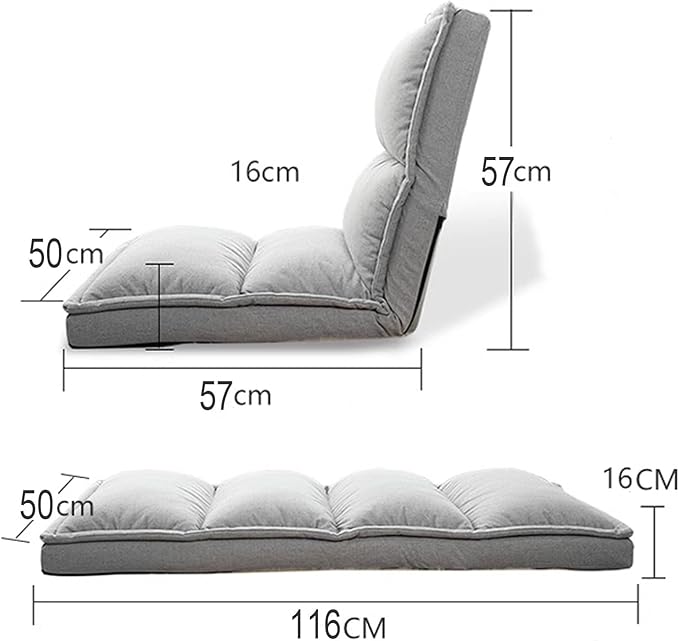 Floor Seating Indoor Chaise Lounge with 5 Adjustable Positions Adjustable Back Support Cotton and Linen Fabric Sofa Chair Video Gaming Chair for Home Office(Green50 * 116 * 16CM)