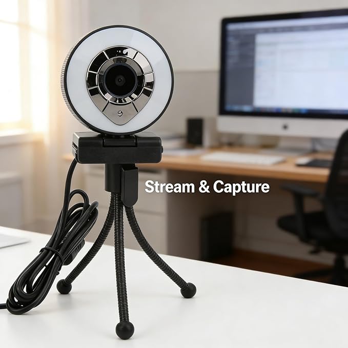1080P HD Web Camera with Autofocus USB2.0 Webcam for Desktop Laptop PC Clear Video Self Beauty - Adjustable Lighting 360 Degree Rotation Video Call Friendly
