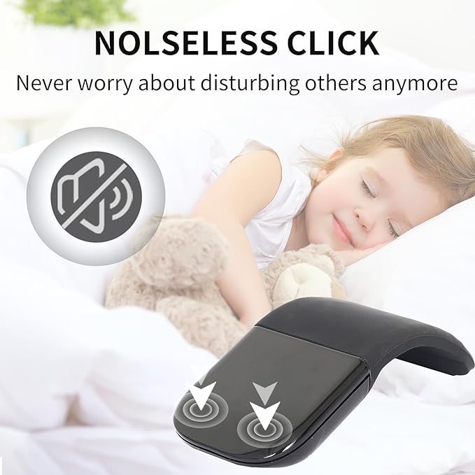 Bluetooth Arc Touch Mouse Portable Mini Folding Travel Mouse whitout USB Dongle Foldable Mice for Laptop Tablet - Black