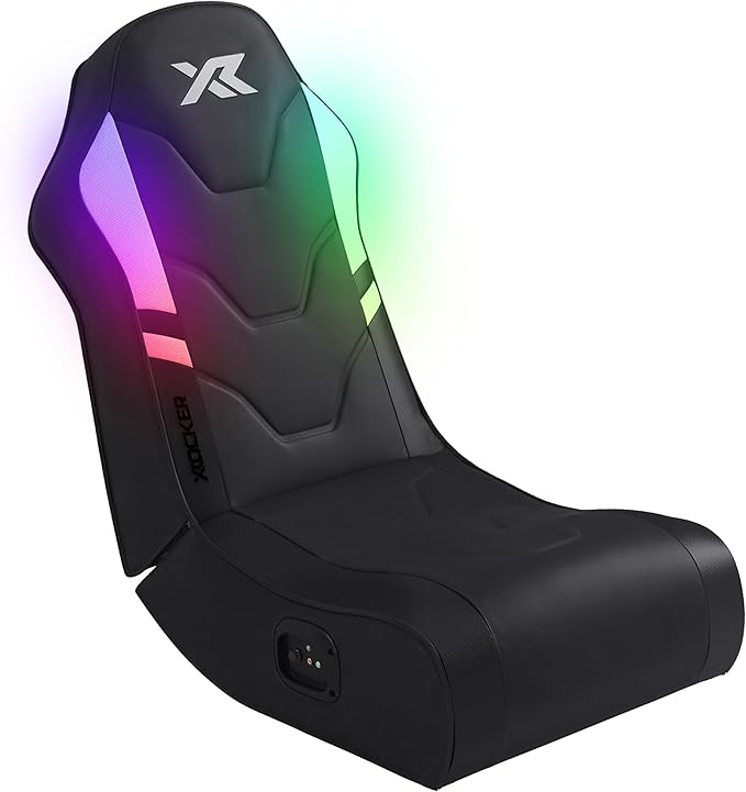 X Rocker Shadow RGB 2.0 Floor Rocker Audio Console Gaming Chair - Neo Motion™ Sync App Controlled LED Lights Headrest Speakers Folding Rocking Base Wipe-Clean Faux Leather for Kids &amp Teens - B