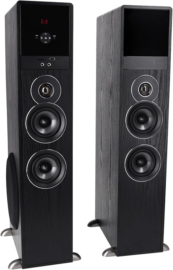 Rockville TM80B Powered Home Theater Tower Speaker System Black 800W 8 Subwoofers Bluetooth USB/SD Playback FM Radio Remote Control Karaoke Ready Perfect for Home Entertainment