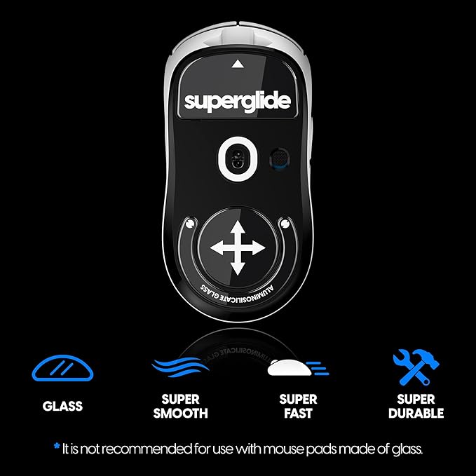 Superglide Glass Mouse Skates for Logitech G Pro X Superlight - Super Smooth Glide Polished Edge Durable Sole Compatible with G Pro Superlight 2 Gaming Mouse Upgrade (Type-S Black)