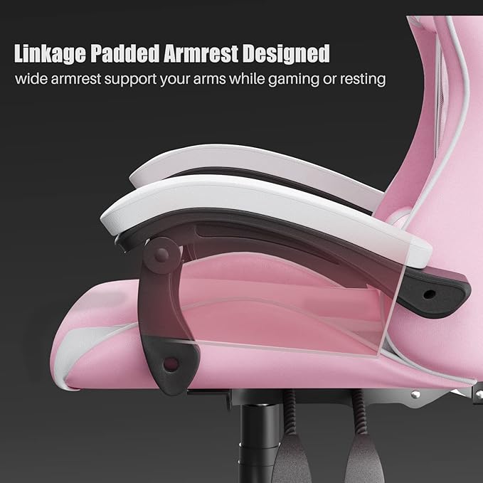 Pink Gaming Chair High Back Ergonomic Computer Gamer Chair with Headrest and Lumbar Support Racing Style Reclining Game Chair for Adults Kids