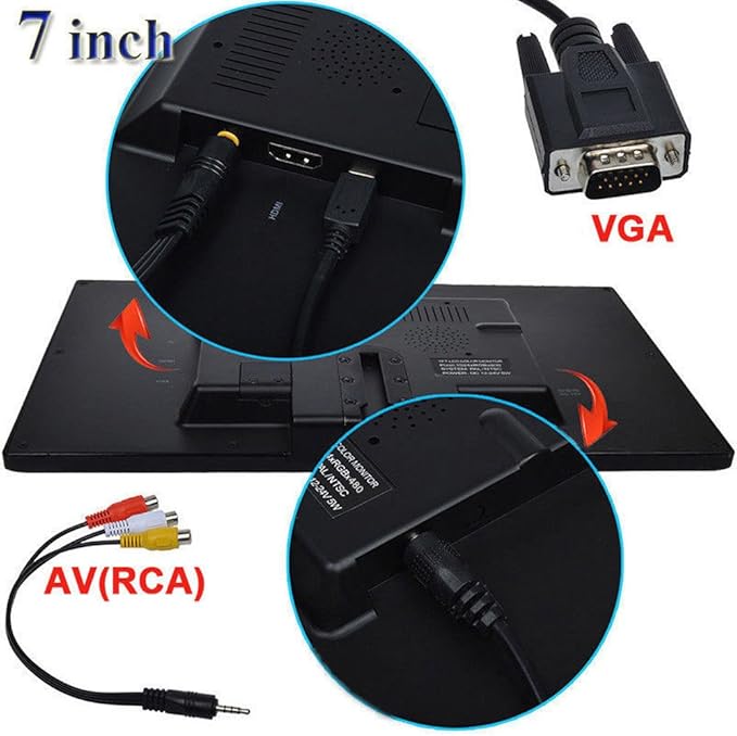 SallyBest® 7 Inch Ultra Thin 16:9 HD 800x480 TFT LCD Color Display Headrest Monitor Touch Button Monitor Screen Support AV HDMI VGA Video Input