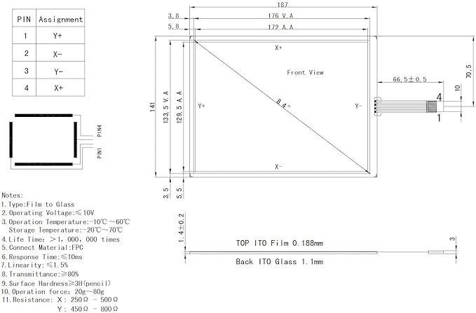 VSDISPLAY 8.4 4 Wire resistive Touch Panel with USB Controller for 8.4 inch 800x600 LCD Panel