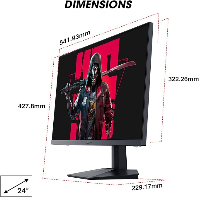 KOORUI Gaming Monitor 24 Fast IPS Computer Monitor 165Hz FHD Display 1ms PC Screen 99% sRGB Color Gamut Adaptive Sync Ultra Slim Frame VESA Mountable 24E3