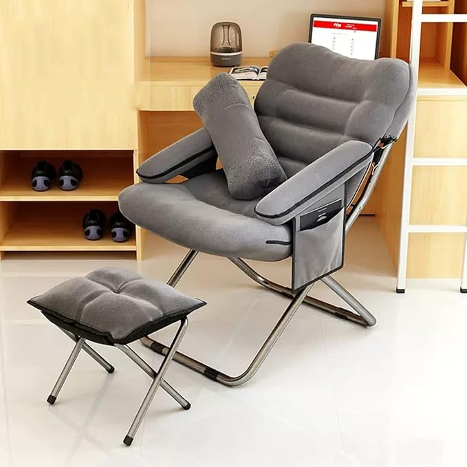 YCKEGEW Lazy Chair IndoorLounge Chair Living RoomFolding Armcharir with Footrests and PillowUpholstered Recliner SleeperReading Gaming Chair (Color : Light Gray)