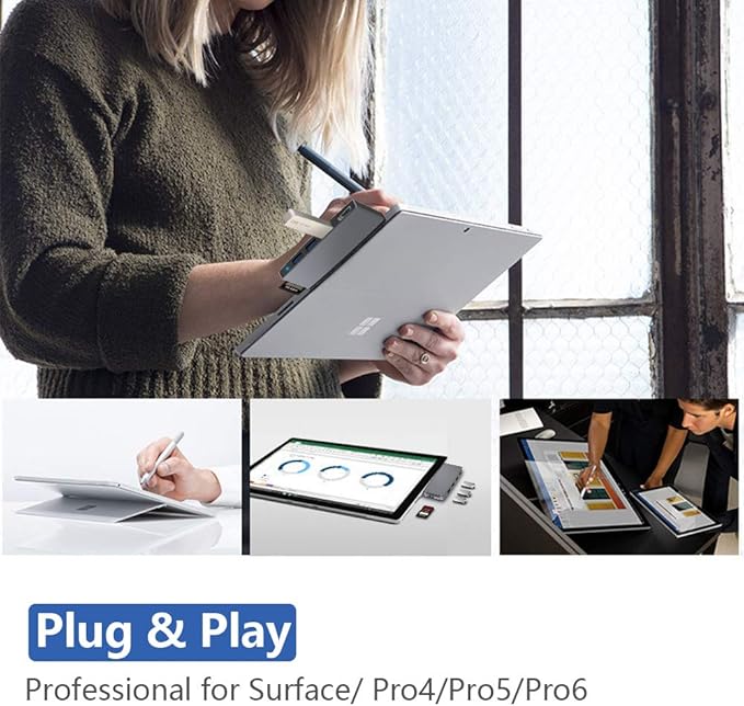 Surface Pro 6/ Pro 5/ Pro 4 Docking Station USB Hub Surface Pro Docking Station with 4K HDMI 3X USB3.0 Ports SD/TF Card Reader Accessories for Microsoft Surface Pro 4/5/6