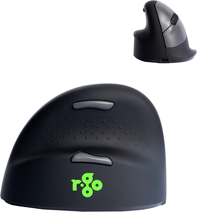 R-Go HE Ergonomic Mouse for Left Hand Bluetooth 5.0 Silent Click Vertical Design with Break Software Anti Carpal Tunnel Rechargeable Wireless Mouse for Windows/Mac Customisable Buttons Black