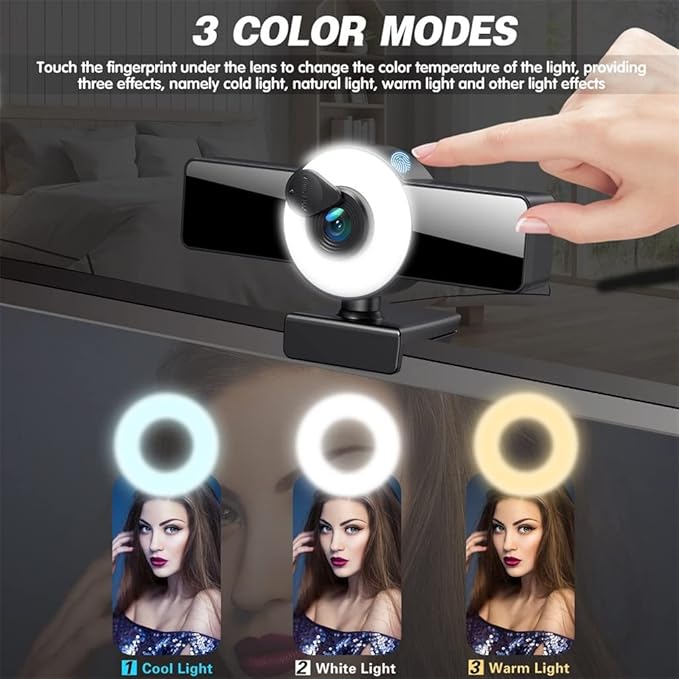 Webcam 4K 8K Full Autofocus Web Camera with LED Fill Light Laptop Desktop for Video Conference
