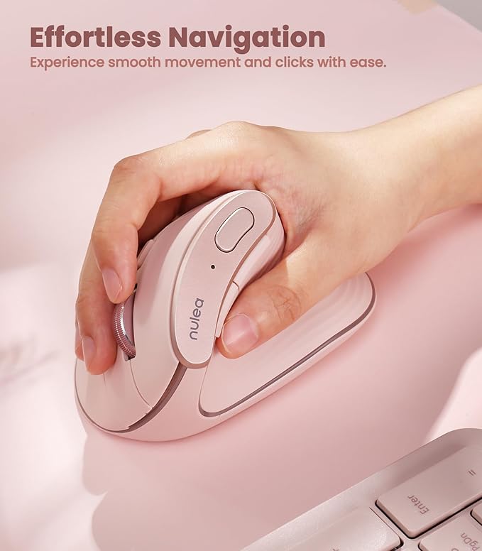 Nulea M510 Vertical Mouse Wireless Ergonomic Mouse for Comfy Tracking 3 Adjustable DPI (800-1200-1600) 2.4G Wireless Vertical Mouse with 6 Buttons Compatible with Windows Mac OS Laptop PCPink
