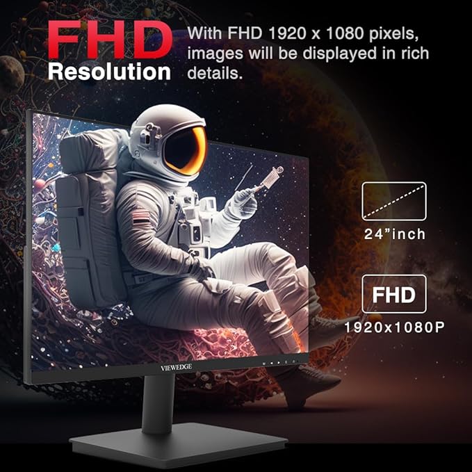 Viewedge Gaming Monitor 24 Inch 1080p 180Hz VA 1ms FHD PC Computer Monitor with 100% sRGB Bluelight Filter 2 HDMI &amp 1 DP Port Support Freesync and Wall Mounted