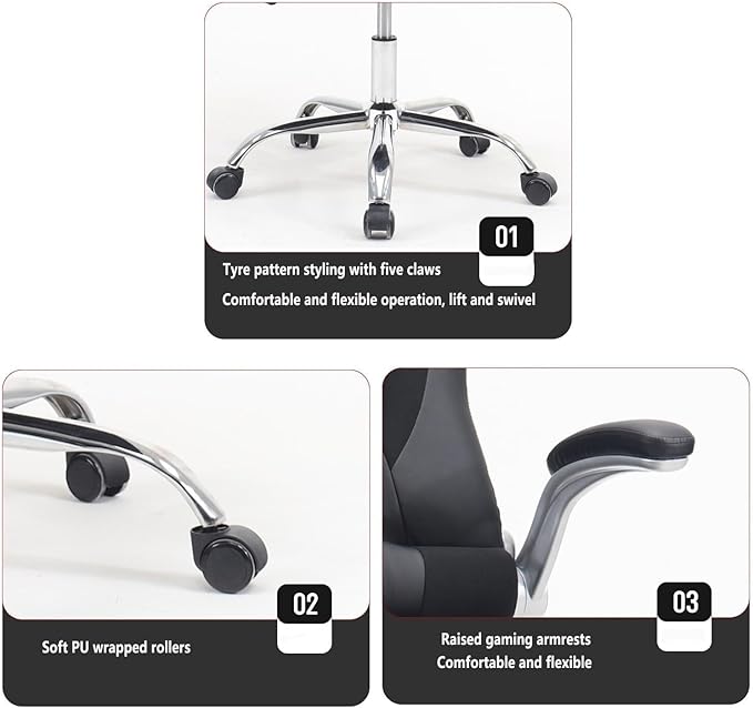 Ergonomic Gaming Chair with Adjustable Headrest and Armrest High-Back Racing Office Chair with PU Leather &amp Swivel Base