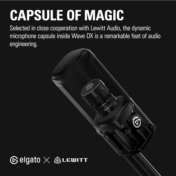 Elgato Wave DX - Dynamic XLR Microphone Cardioid pattern Noise Rejection speech optimised for Podcasting Streaming Broadcasting No Signal Booster Required works with any Interface for Mac PC