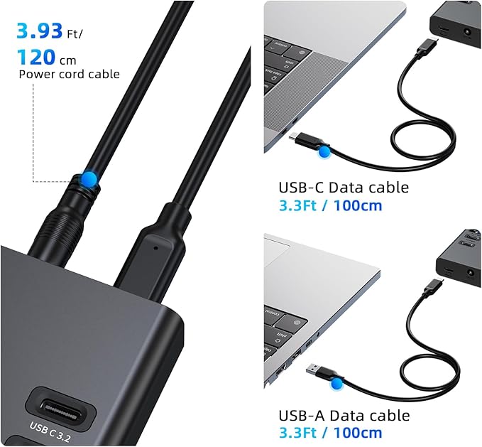 Powered USB Hub 10Gbps 17 Ports 96W USB 3.2 Hub(10 USB-A 3.2 Ports+3 QC 24W Fast Charging Ports+2 USB-C 3.2 Ports+SD/TF Card Reader) 12V/8A Power Adapter for Laptop PC Computer HDDFlash Drive